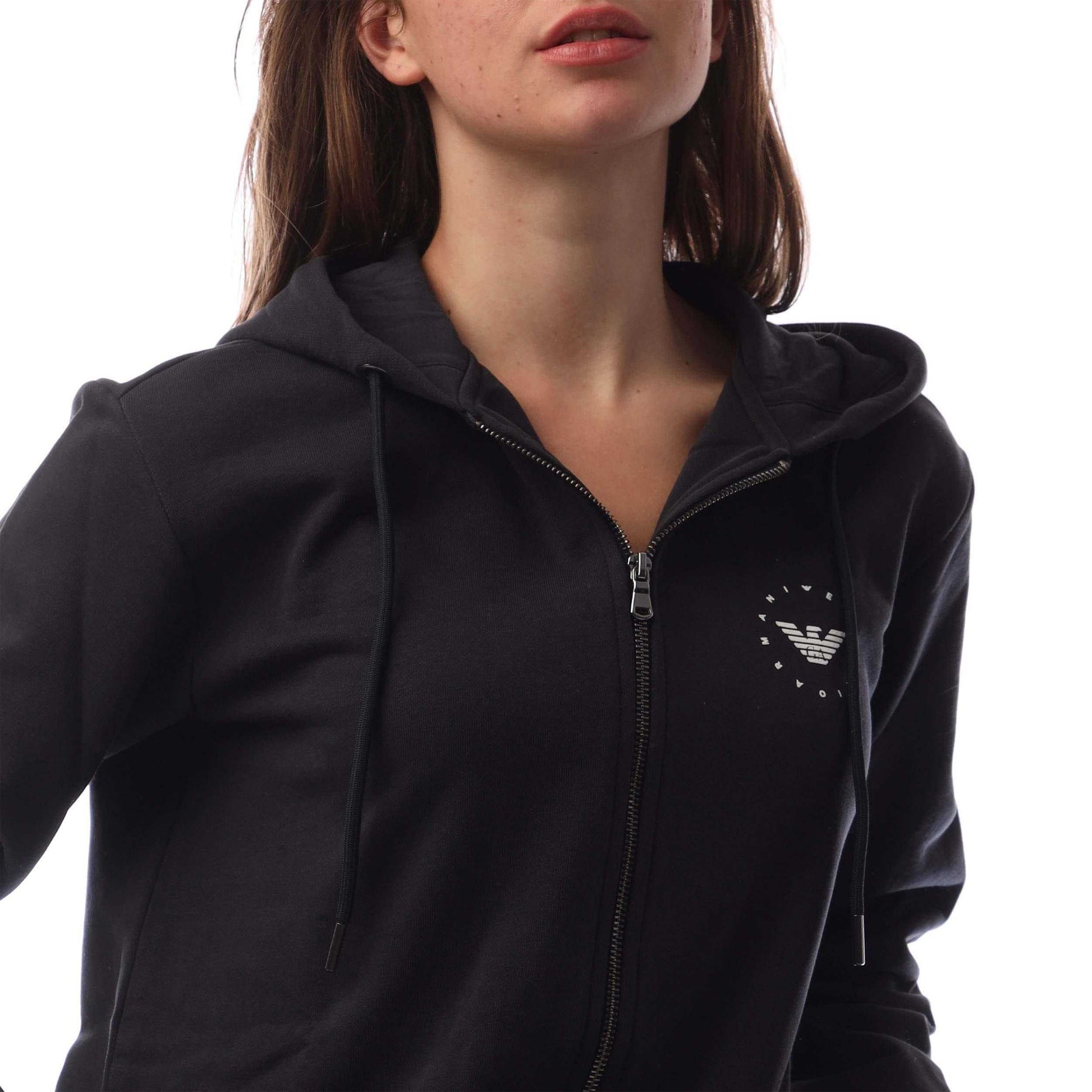 Navy - Side - Emporio Armani Womens-Ladies Full Zip Hoodie
