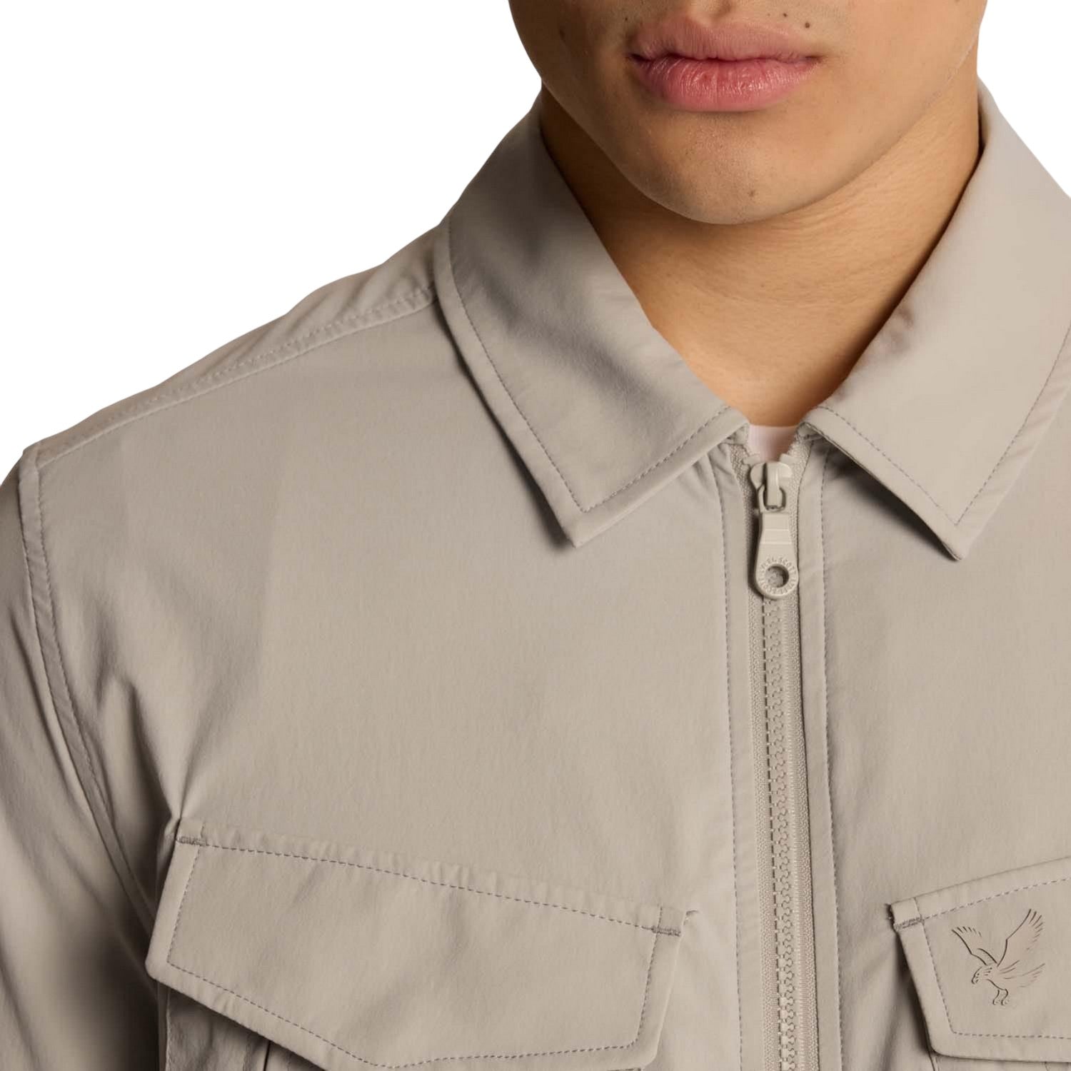 Grey - Side - Lyle & Scott Mens Nylon Pocket Overshirt
