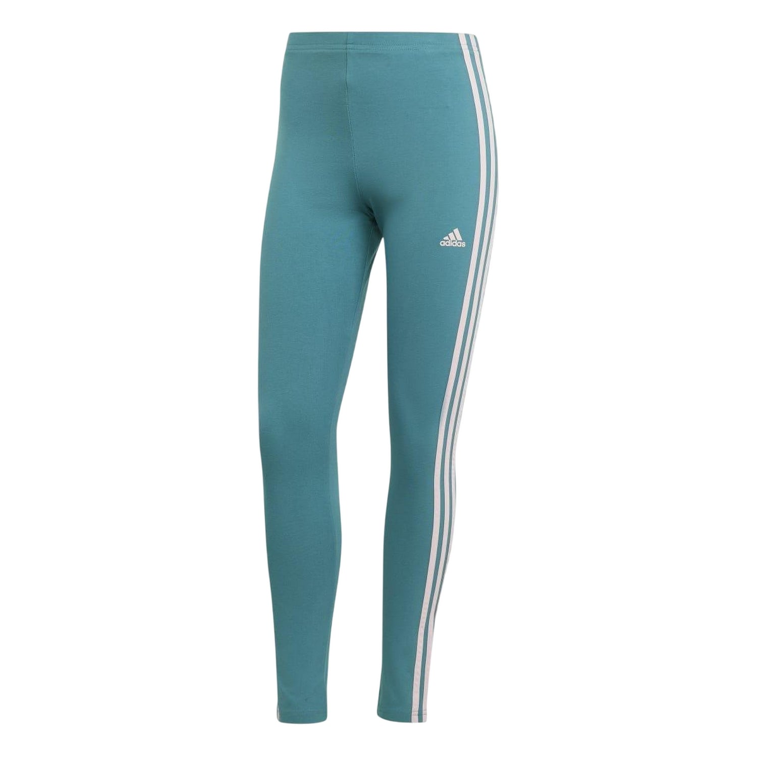 Teal - Front - Adidas Womens-Ladies Jersey Stripes High Waist Leggings