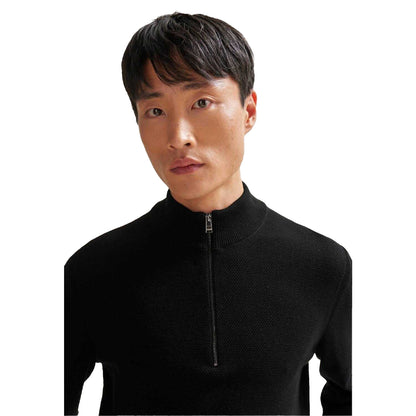 Black - Side - Boss Mens Quarter Zip Sweatshirt