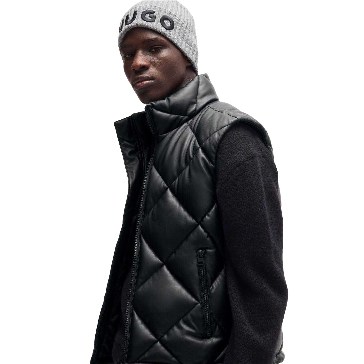 Black - Lifestyle - Hugo Mens Borintino Stacked Logo Gilet