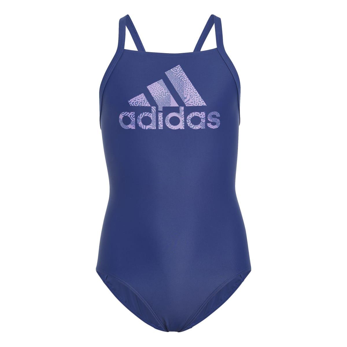 Blue - Front - Adidas Girls Large Logo One Piece Swimsuit