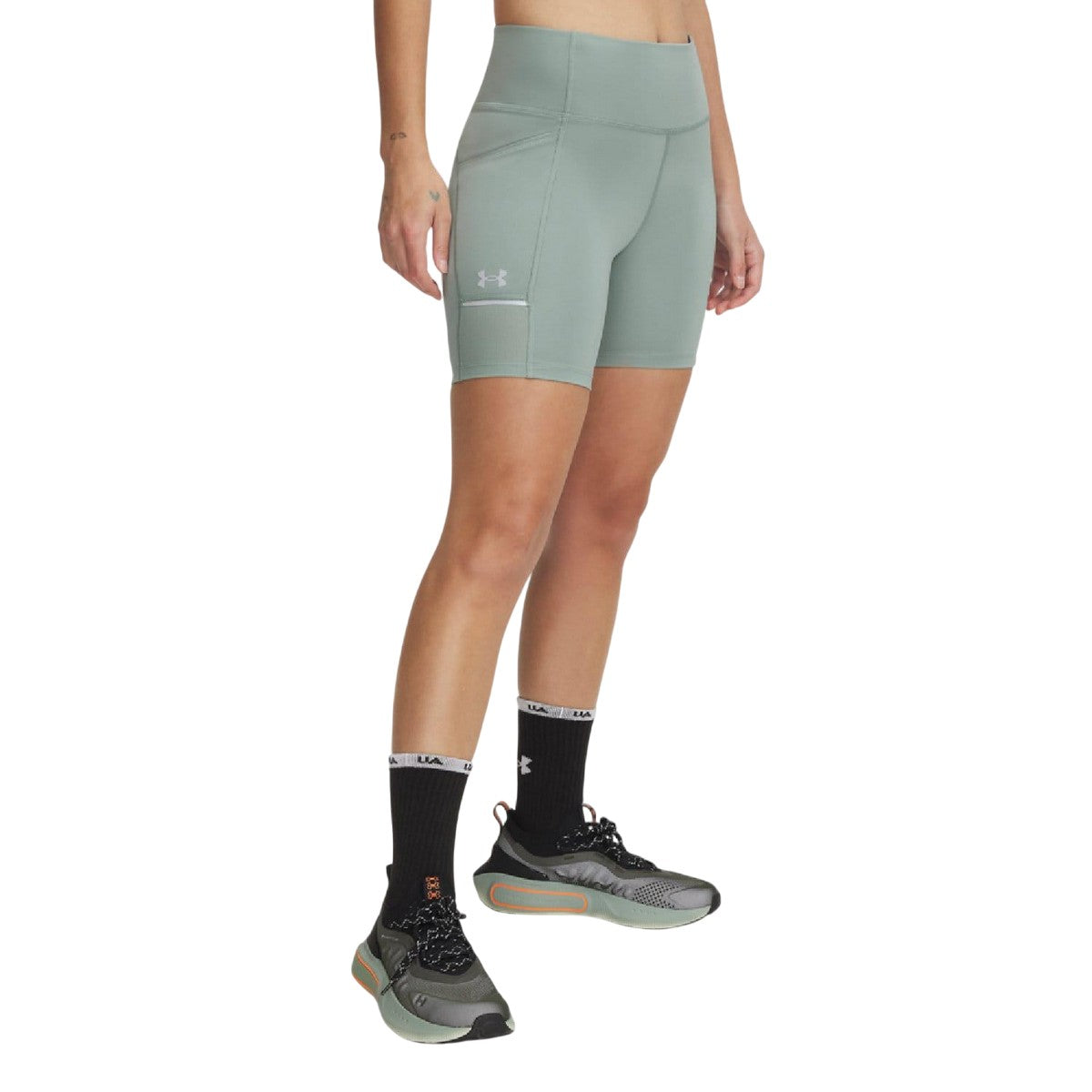 Green - Side - Under Armour Womens-Ladies Launch Cycling Shorts