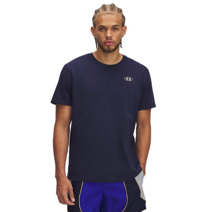 Blue - Side - Under Armour Mens Patch Heavyweight T-Shirt