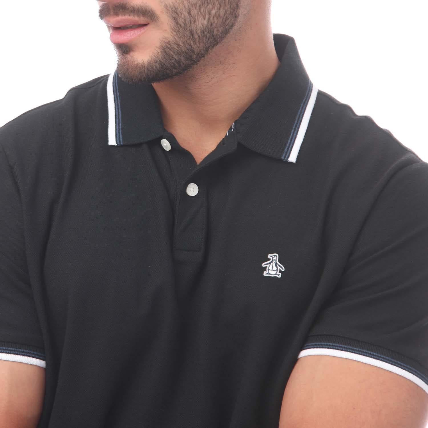 Black - Side - Original Penguin Mens Pique Tipped Polo Shirt