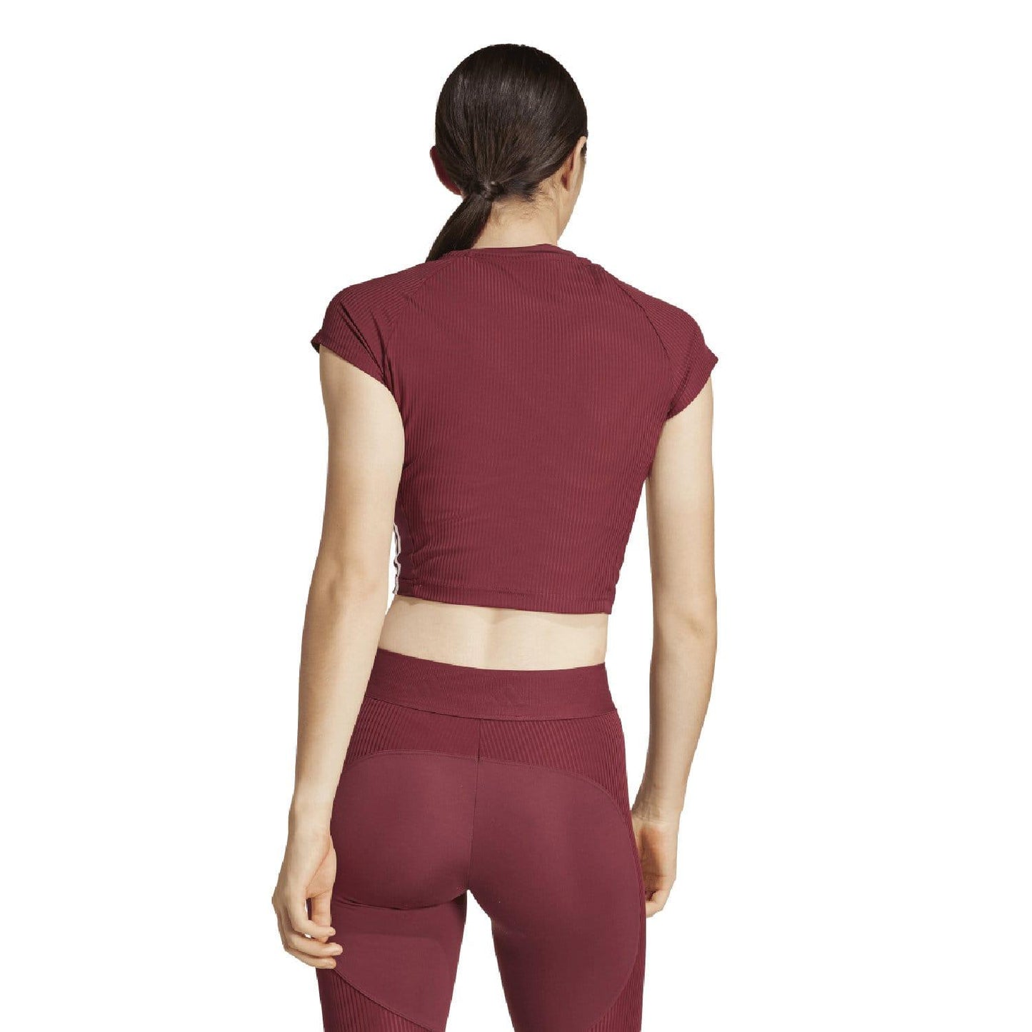 Red - Back - Adidas Womens-Ladies Hyperglam Ribbed Crop T-Shirt
