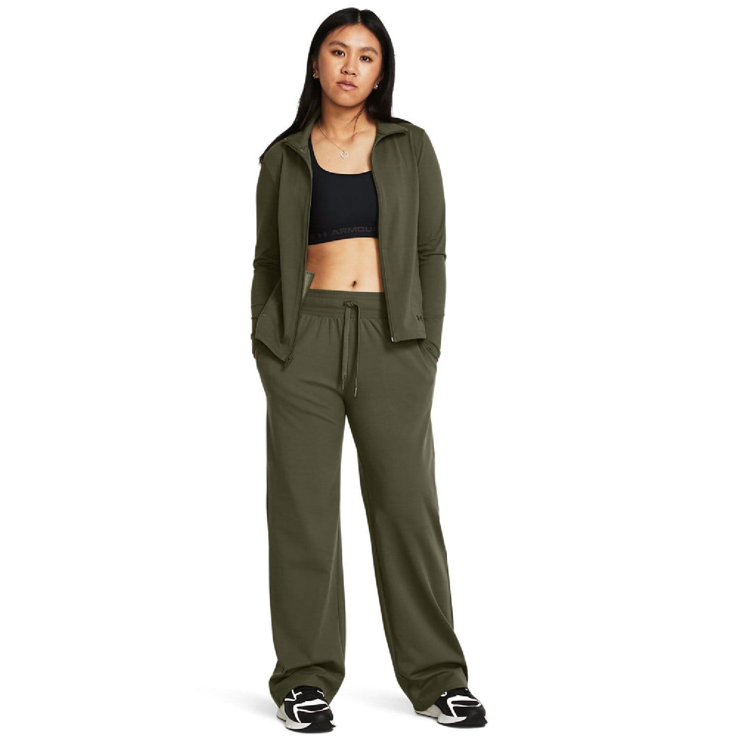 Green - Pack Shot - Under Armour Womens-Ladies Open Hem Jogging Bottoms