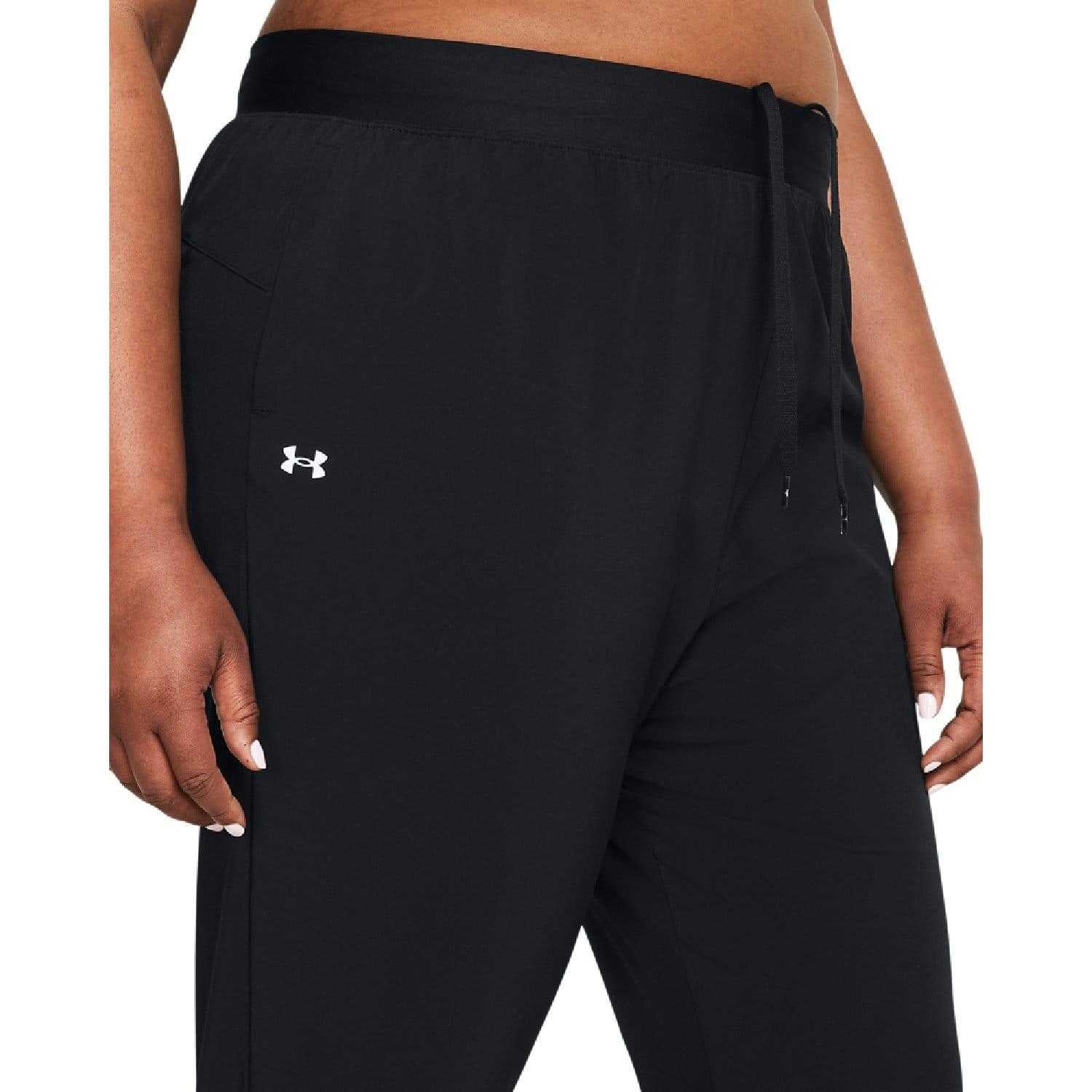 Black - Side - Under Armour Womens-Ladies Rival Woven High Rise Jogging Bottoms