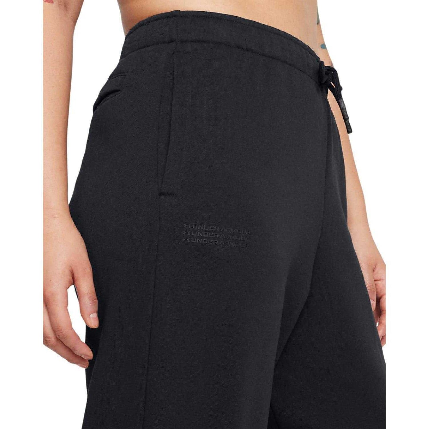 Black - Side - Under Armour Womens-Ladies Wordmarks Fleece Icon Oversized Jogging Bottoms