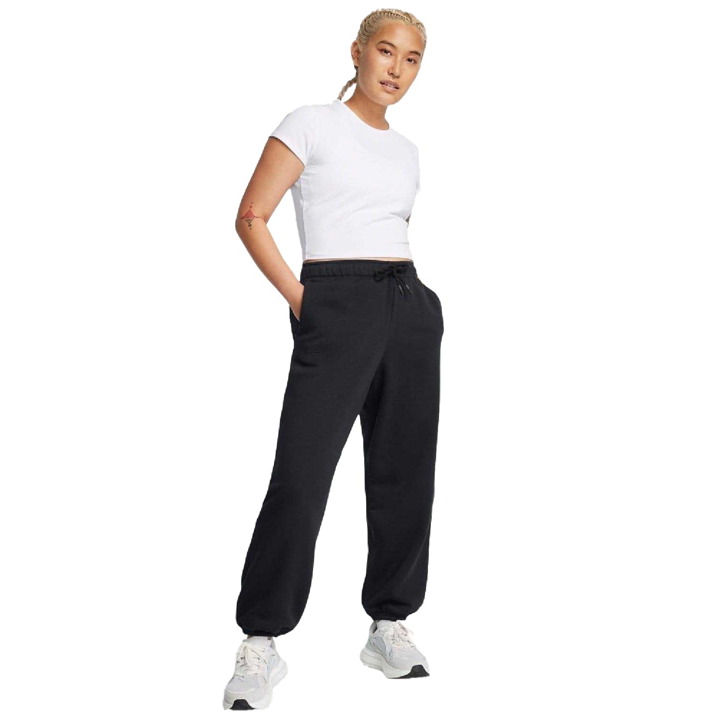 Black - Close up - Under Armour Womens-Ladies Wordmarks Fleece Icon Oversized Jogging Bottoms