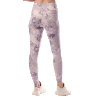 White-Pink - Back - Adidas Womens-Ladies Train Essentials Tie Dye Flower All-Over Print Leggings