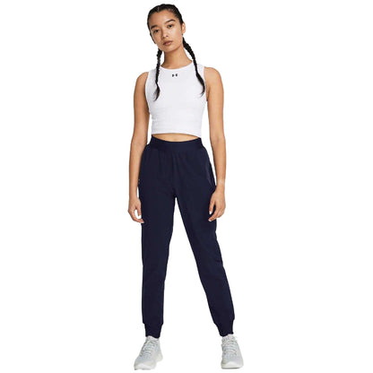 Black - Pack Shot - Under Armour Womens-Ladies Rival Woven High Rise Jogging Bottoms