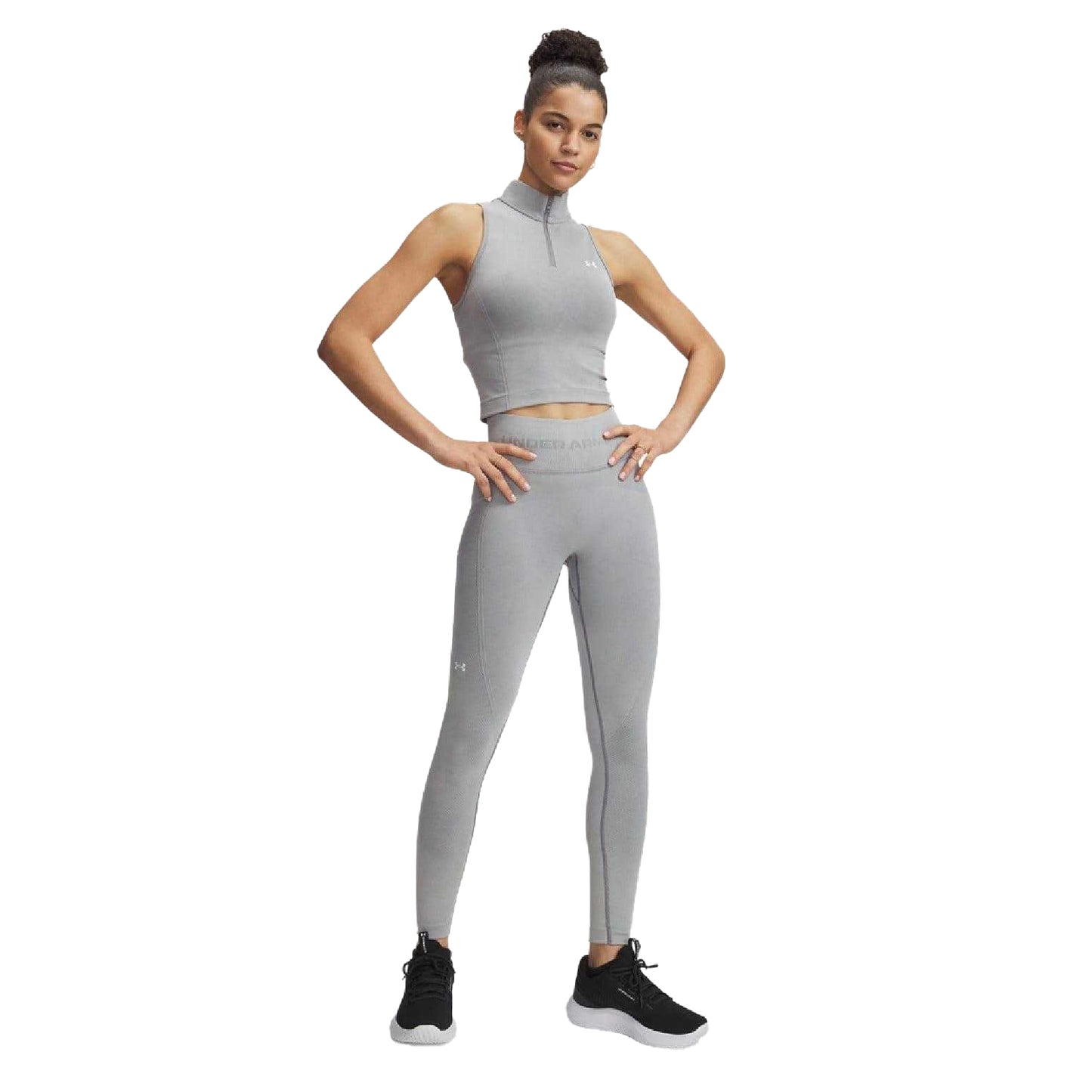 Black - Side - Under Armour Womens-Ladies Washed Seamless Ankle Length Leggings