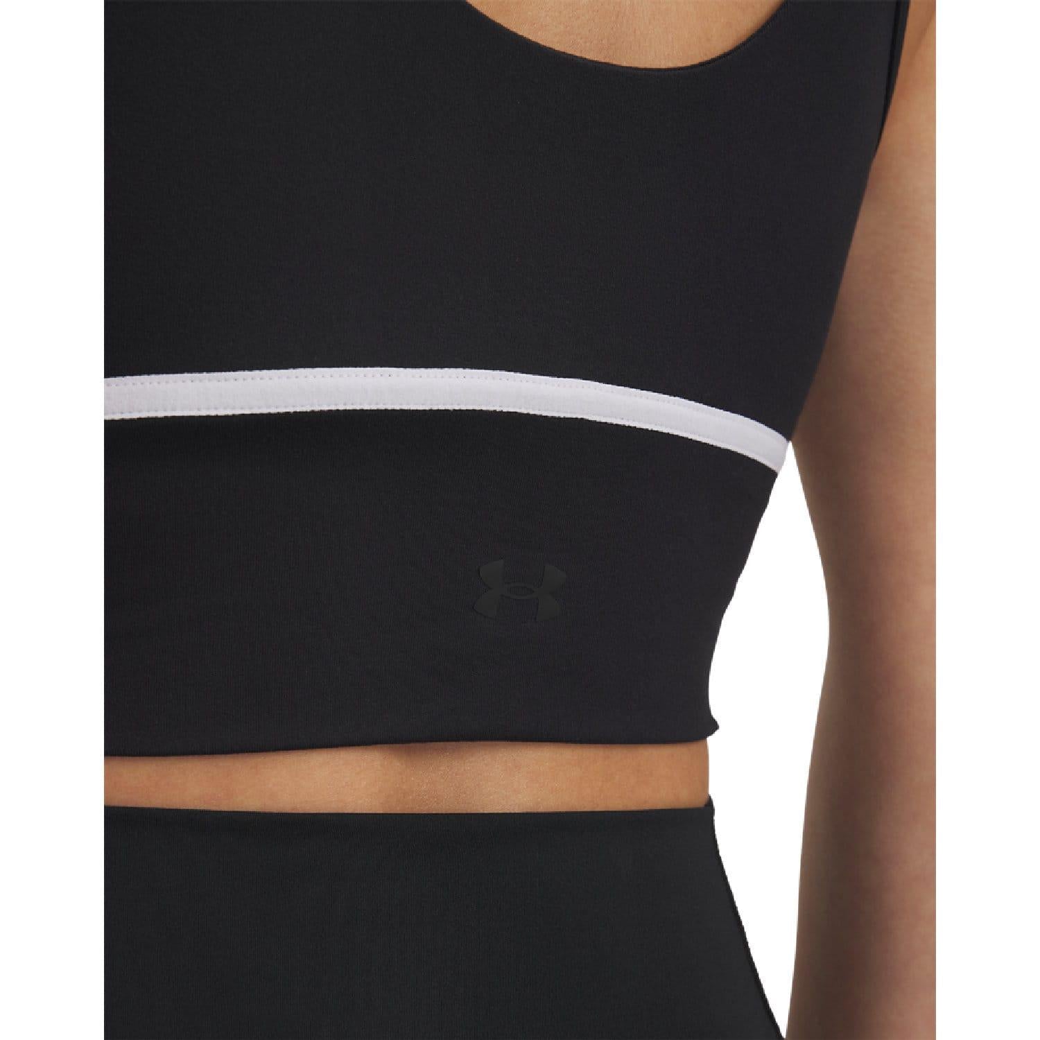 Black - Back - Under Armour Womens-Ladies Meridian Crop Piped Tank Top
