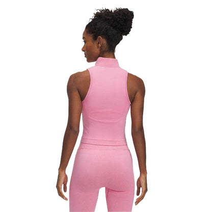 Pink - Back - Under Armour Womens-Ladies Seamless Washed Quarter Zip Sleeveless Tank Top