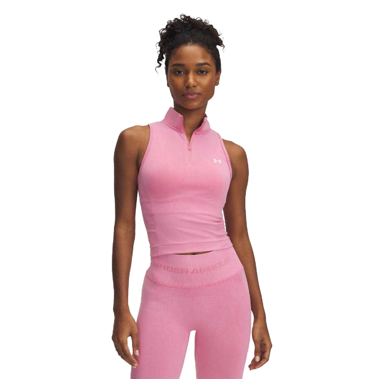 Pink - Front - Under Armour Womens-Ladies Seamless Washed Quarter Zip Sleeveless Tank Top