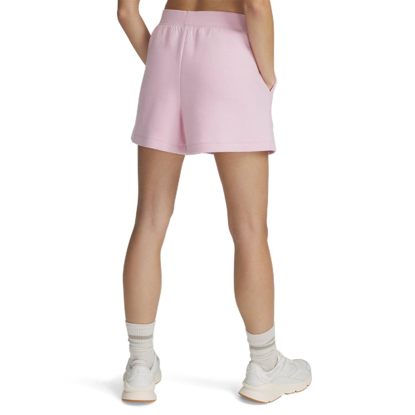 Pink - Back - Under Armour Womens-Ladies Unstoppable Fleece Shorts