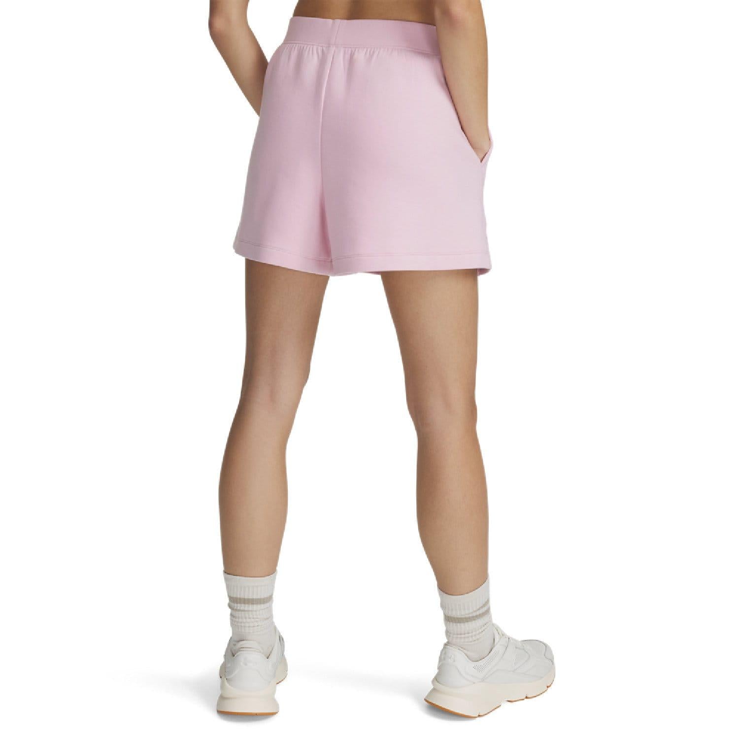 Pink - Back - Under Armour Womens-Ladies Unstoppable Fleece Shorts