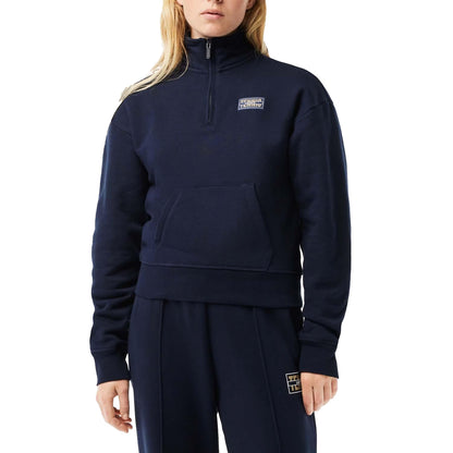 Blue - Side - Lacoste Womens-Ladies Zip Fleece High-Neck Sweatshirt