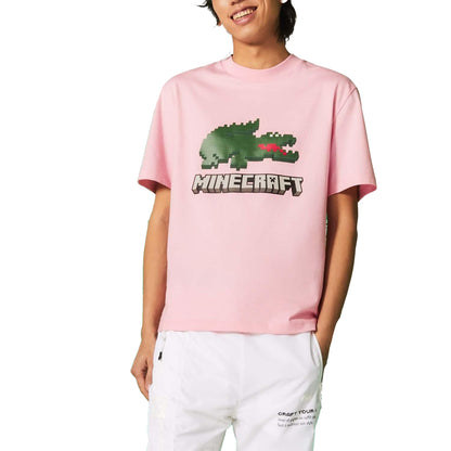 Pink - Back - Lacoste Unisex Adult x Minecraft Print T-Shirt