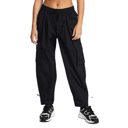 Black - Side - Under Armour Womens-Ladies Woven Cargo Trousers