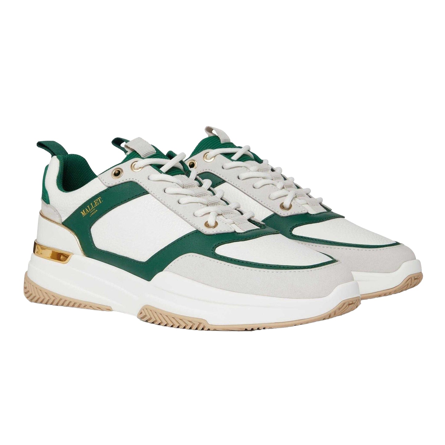 White-Green - Front - Mallet Mens Radnor Leather Trainers