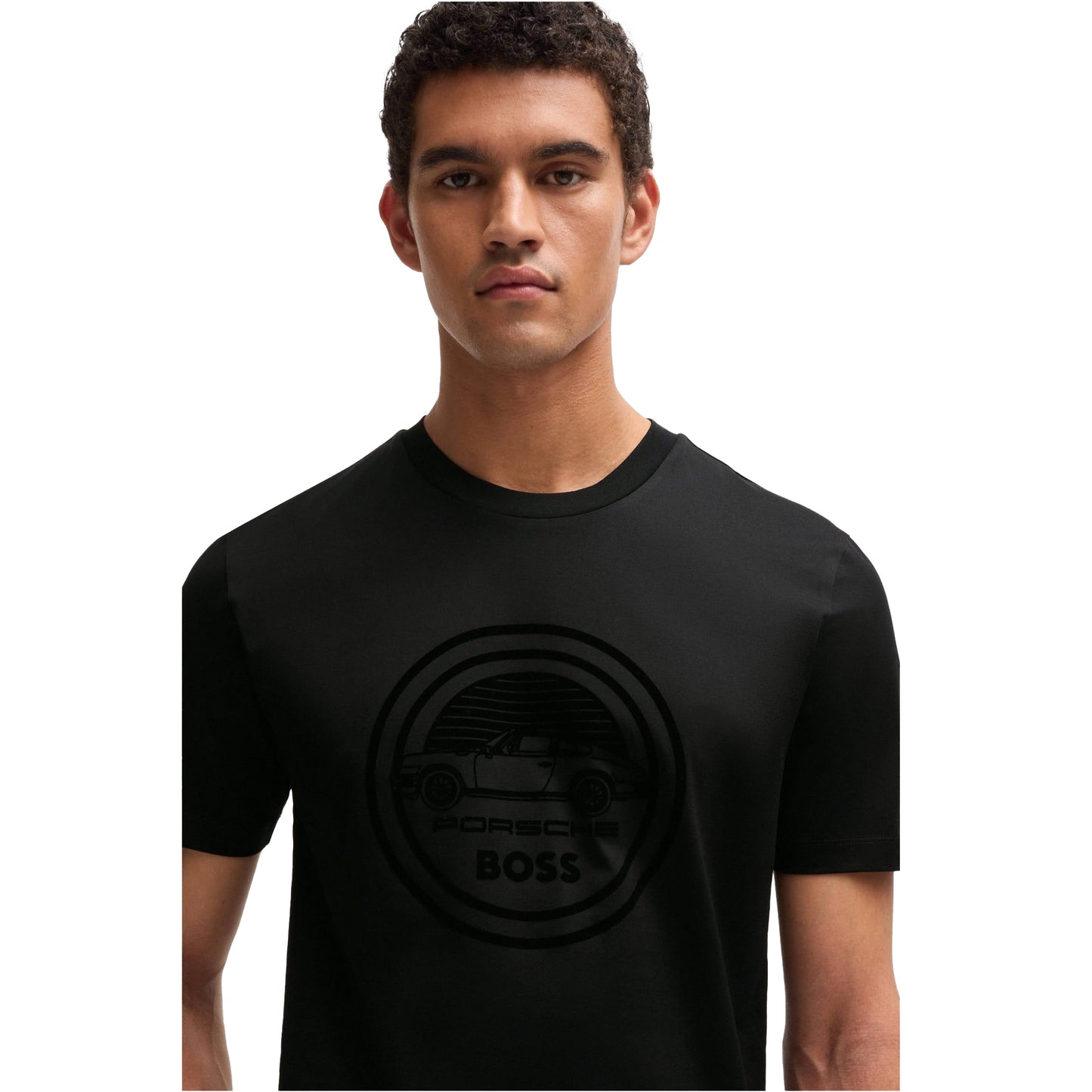 Black - Side - Hugo Boss Mens Porsche x Boss Mercerised Cotton T-Shirt