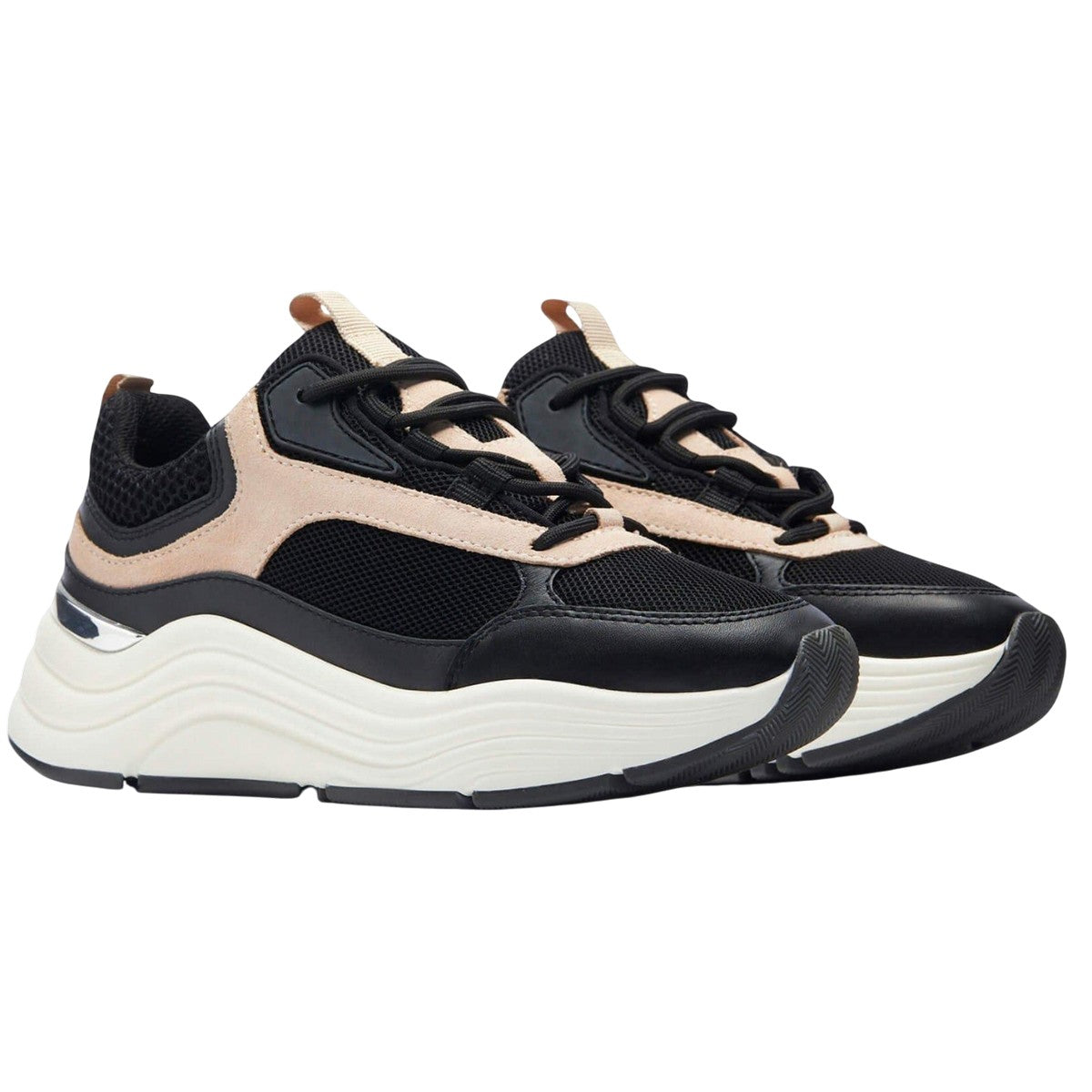 Black-Beige - Front - Mallet Womens-Ladies Cyrus Leather Trainers