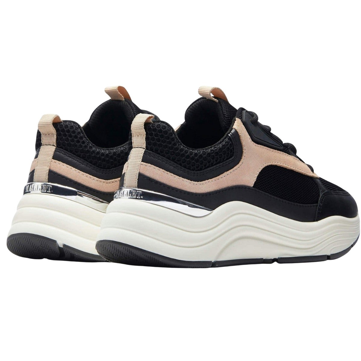 Black-Beige - Back - Mallet Womens-Ladies Cyrus Leather Trainers