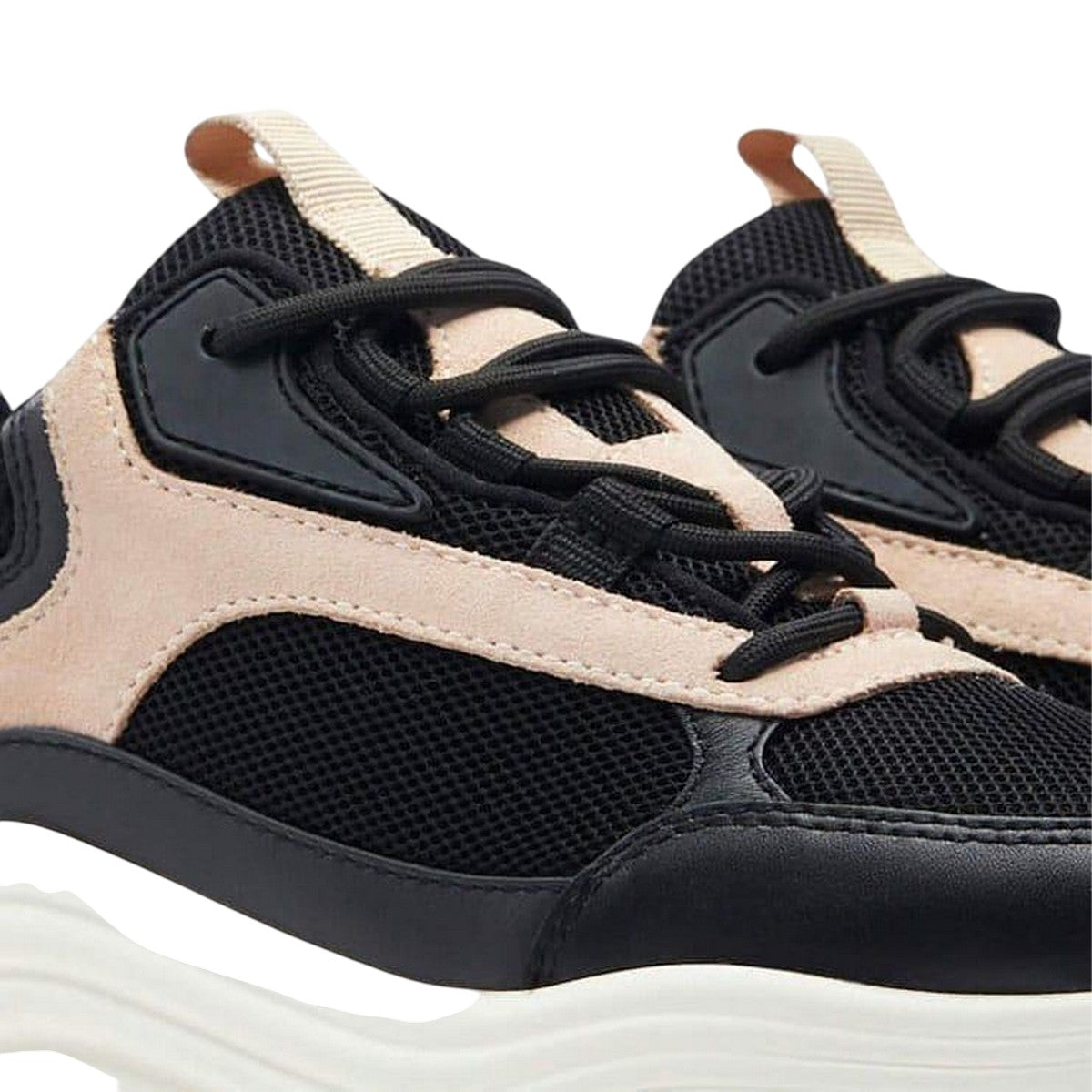 Black-Beige - Side - Mallet Womens-Ladies Cyrus Leather Trainers
