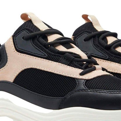 Black-Beige - Side - Mallet Womens-Ladies Cyrus Leather Trainers