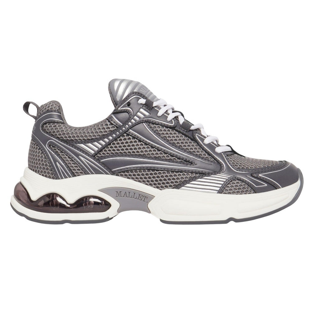 Grey - Back - Mallet Mens Jupiter Leather Trainers