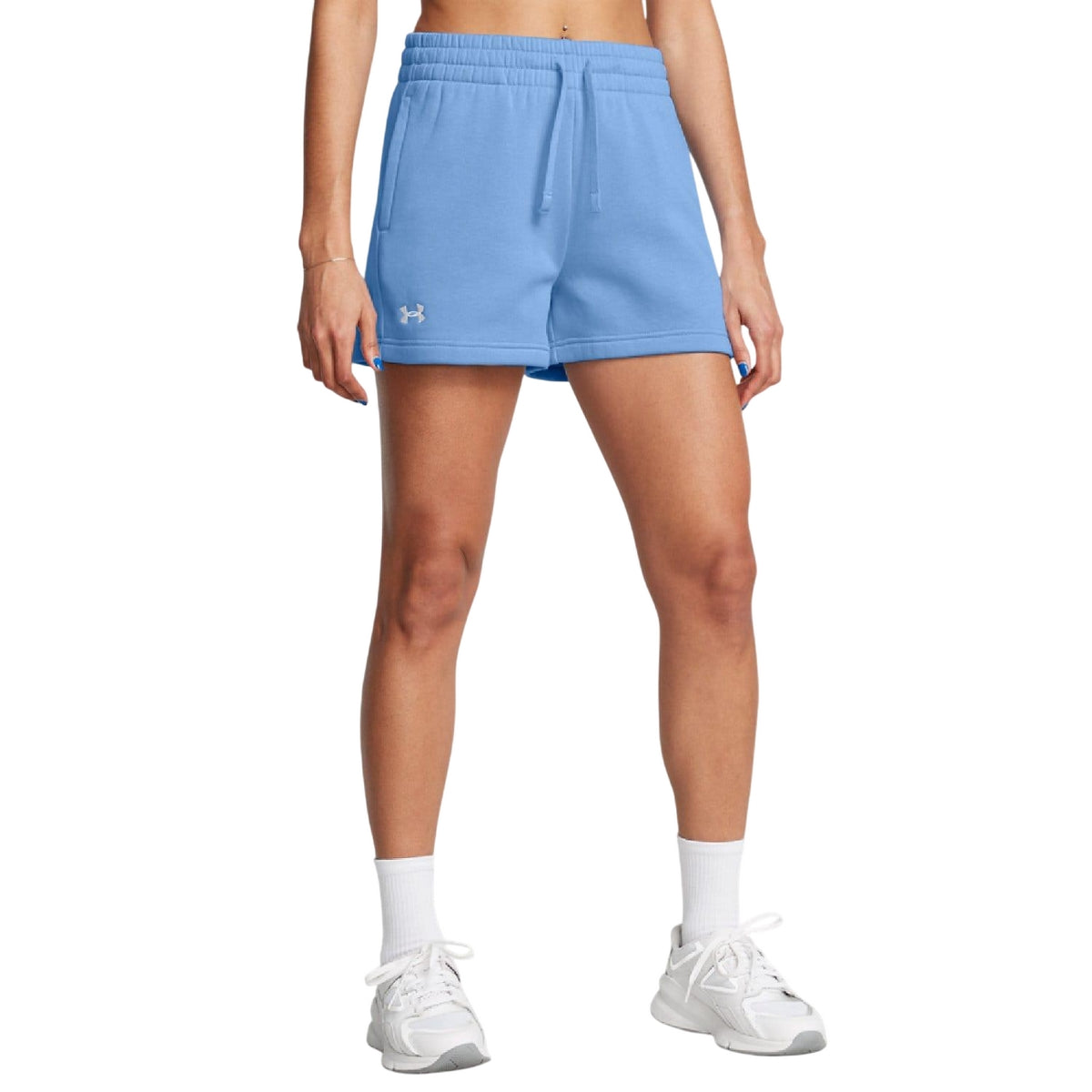 Blue - Side - Under Armour Womens-Ladies Rival Fleece Shorts