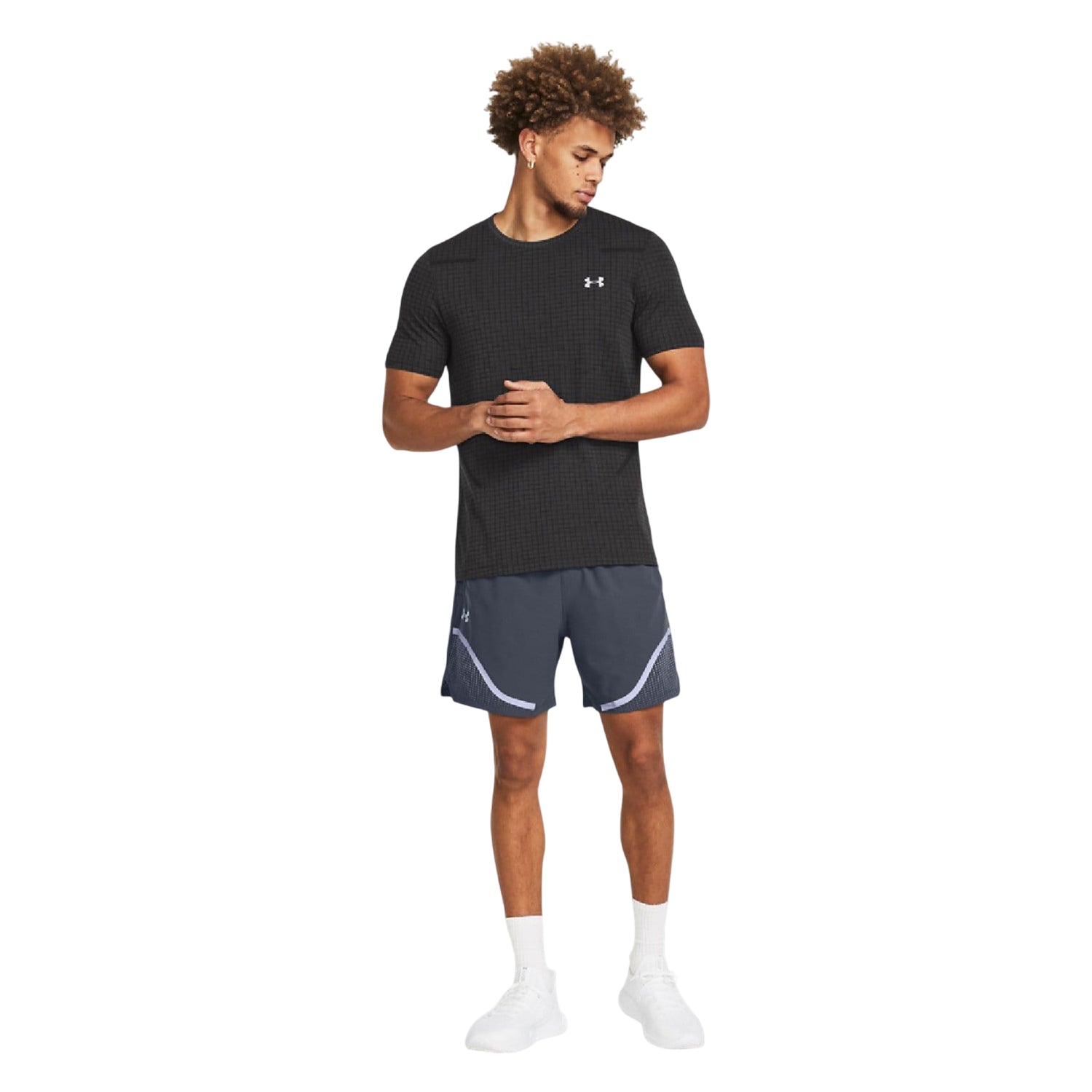 Grey - Close up - Under Armour Mens Vanish Grid Seamless T-Shirt