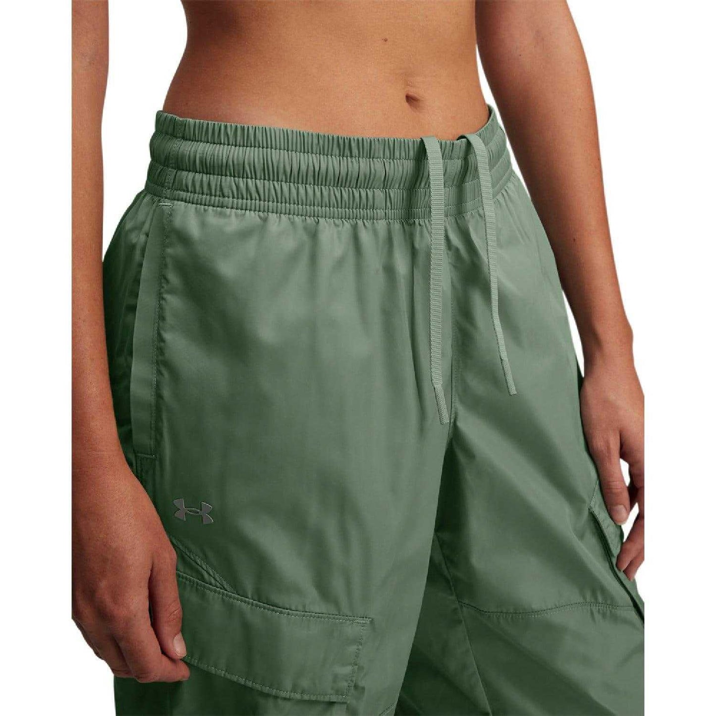 Green - Side - Under Armour Womens-Ladies Unstoppable Sheen Woven Cargo Trousers