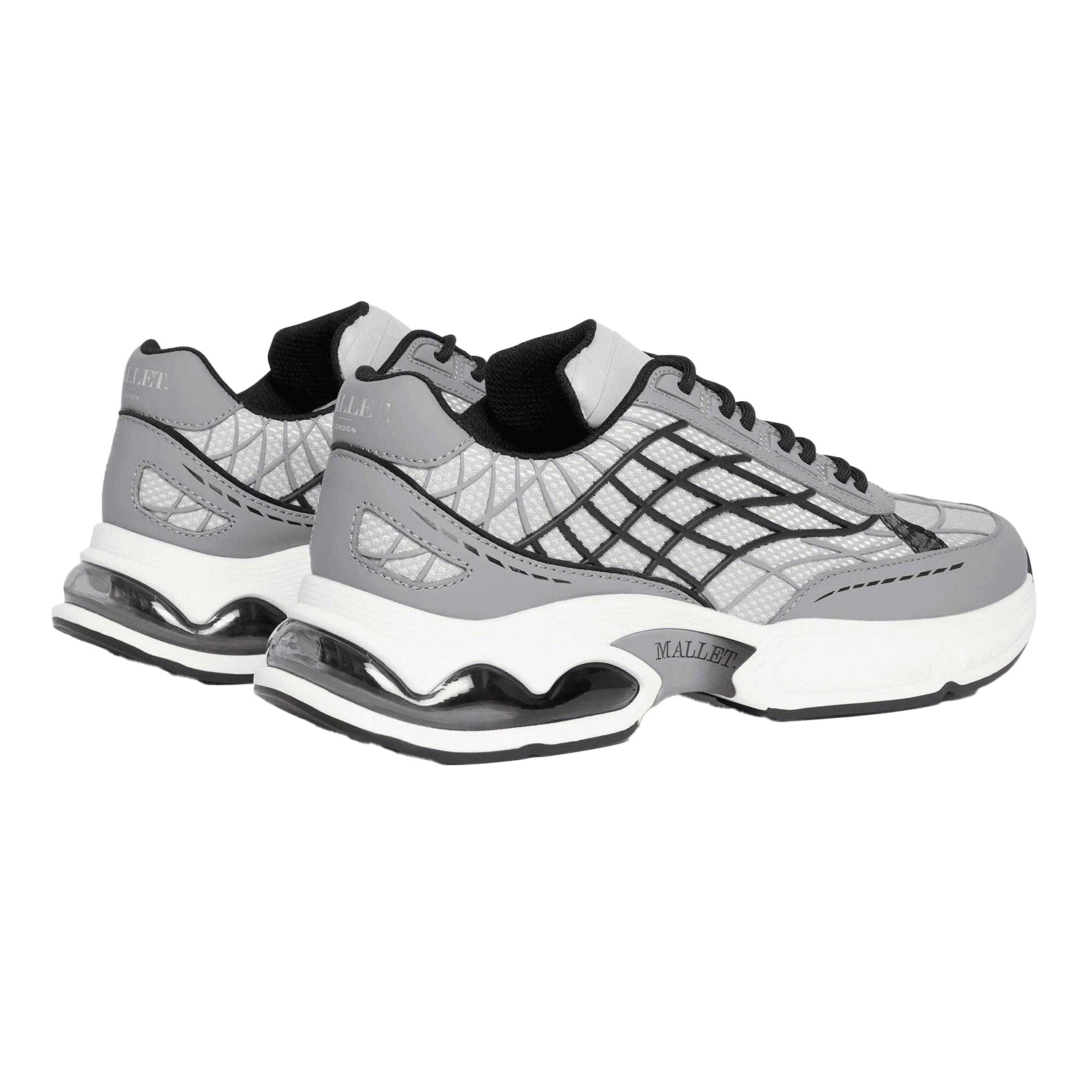 Grey - Back - Mallet Mens Neptune Leather Trainers