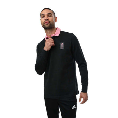 Black - Lifestyle - Adidas Mens Inter Miami CF Long-Sleeved Travel Polo Shirt