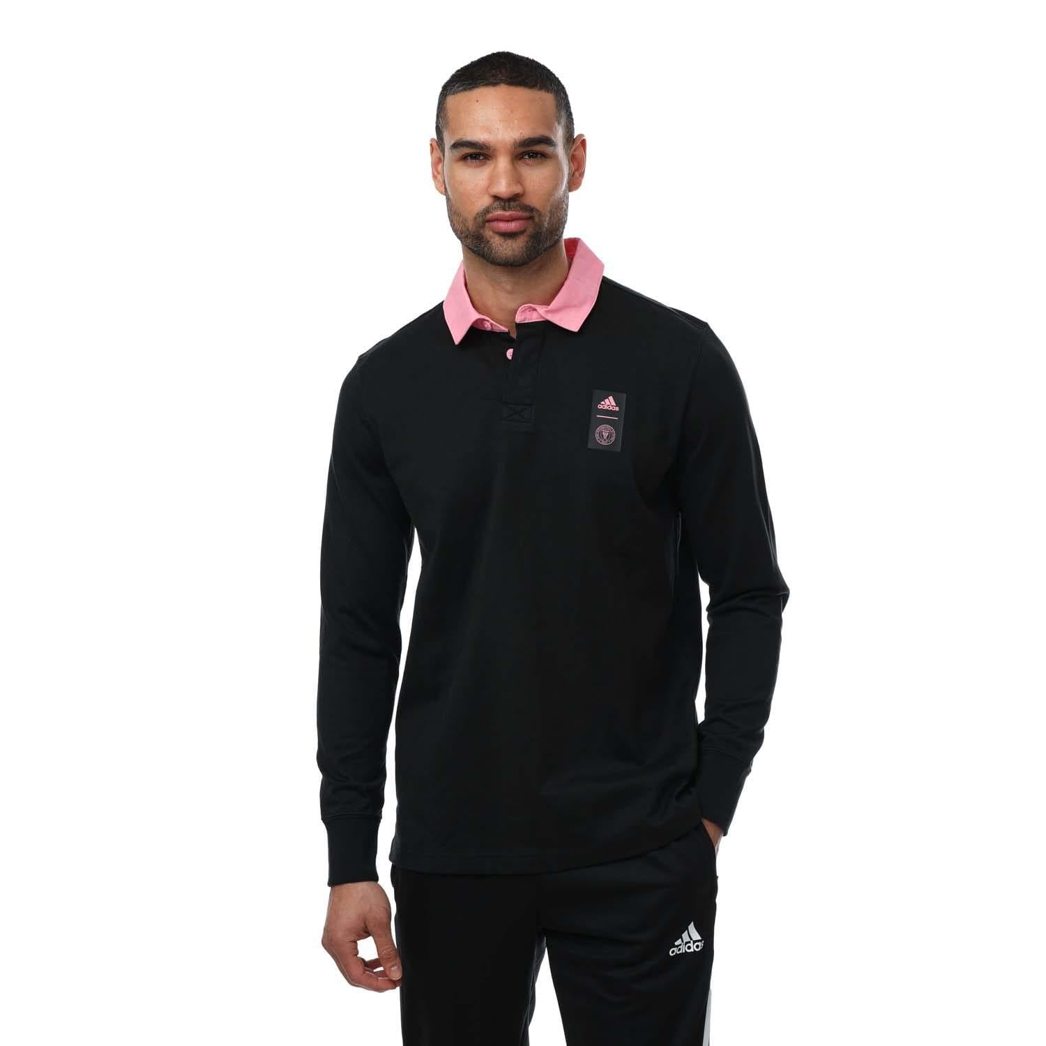 Black - Front - Adidas Mens Inter Miami CF Long-Sleeved Travel Polo Shirt