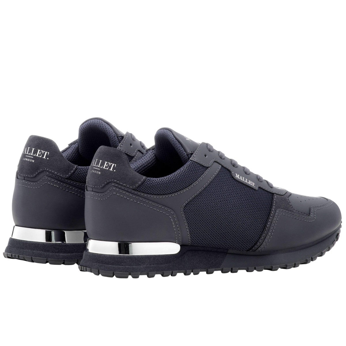 Navy - Back - Mallet Mens Lowman Leather Trainers