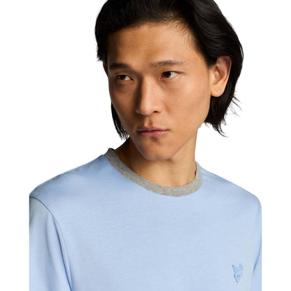 Blue - Side - Lyle & Scott Mens Superfine Contrast Collar T-Shirt