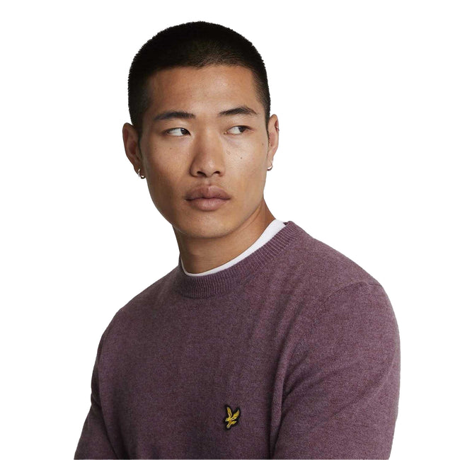 Purple - Side - Lyle & Scott Mens Lambswool Round Neck Jumper