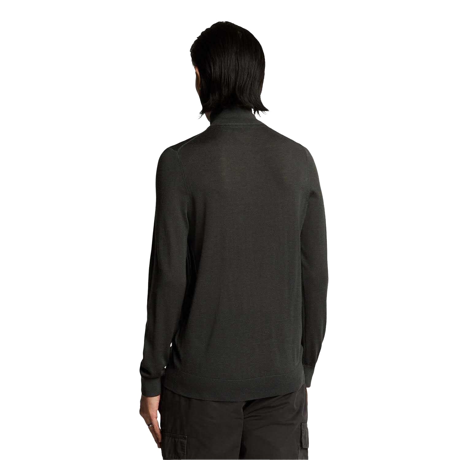 Grey - Back - Lyle & Scott Mens Eagle Merino Tonal Quarter Zip Jumper