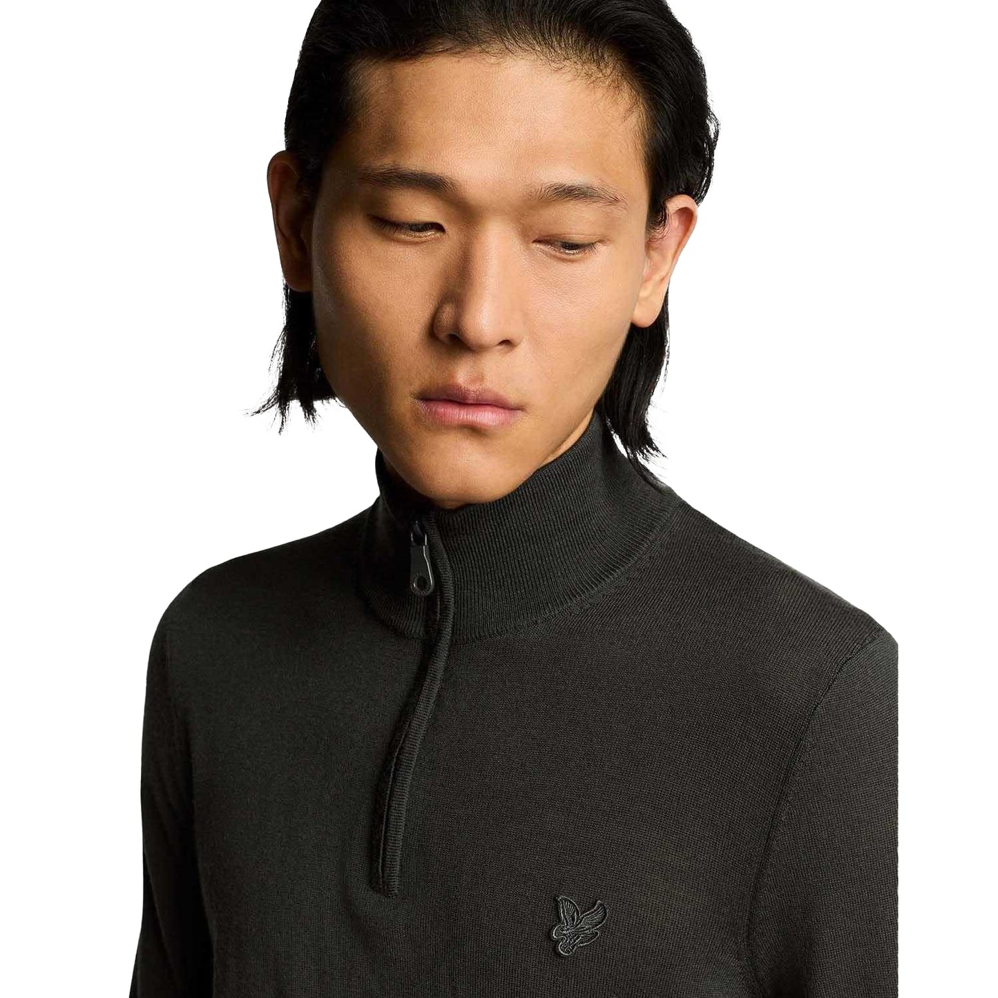 Grey - Side - Lyle & Scott Mens Eagle Merino Tonal Quarter Zip Jumper