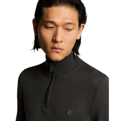 Grey - Side - Lyle & Scott Mens Eagle Merino Tonal Quarter Zip Jumper