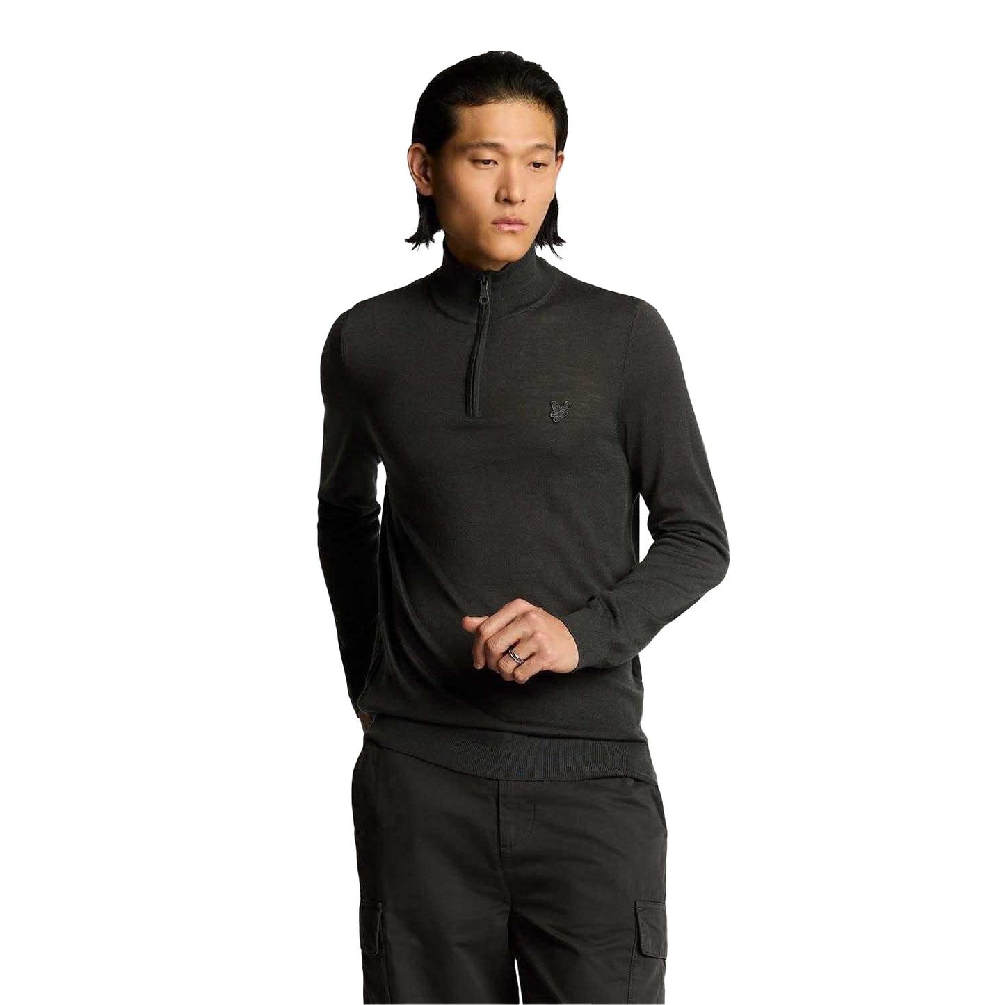 Grey - Pack Shot - Lyle & Scott Mens Eagle Merino Tonal Quarter Zip Jumper