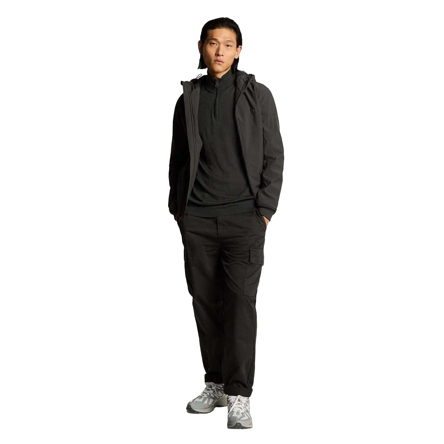 Grey - Close up - Lyle & Scott Mens Eagle Merino Tonal Quarter Zip Jumper