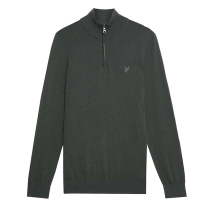 Grey - Front - Lyle & Scott Mens Eagle Merino Tonal Quarter Zip Jumper