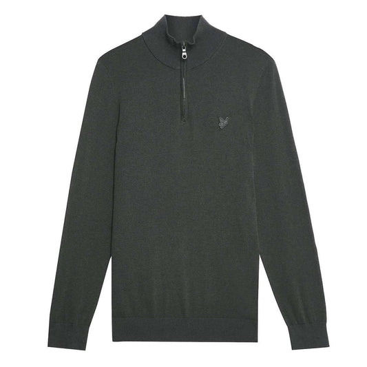Grey - Front - Lyle & Scott Mens Eagle Merino Tonal Quarter Zip Jumper