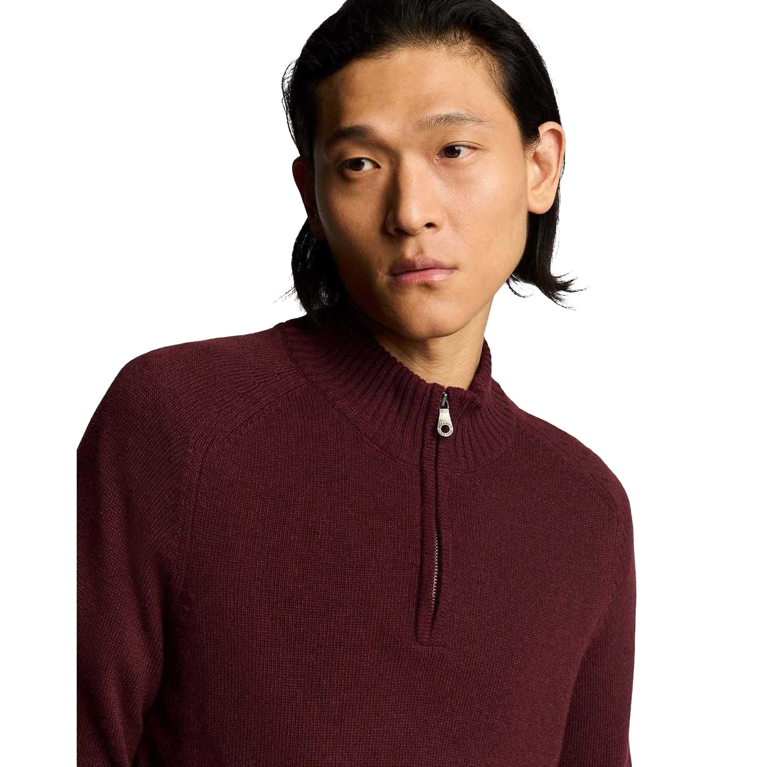 Red - Side - Lyle & Scott Mens Quarter Zip Saddle Sleeve Jumper