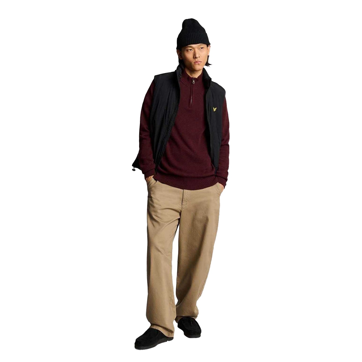 Red - Pack Shot - Lyle & Scott Mens Quarter Zip Saddle Sleeve Jumper